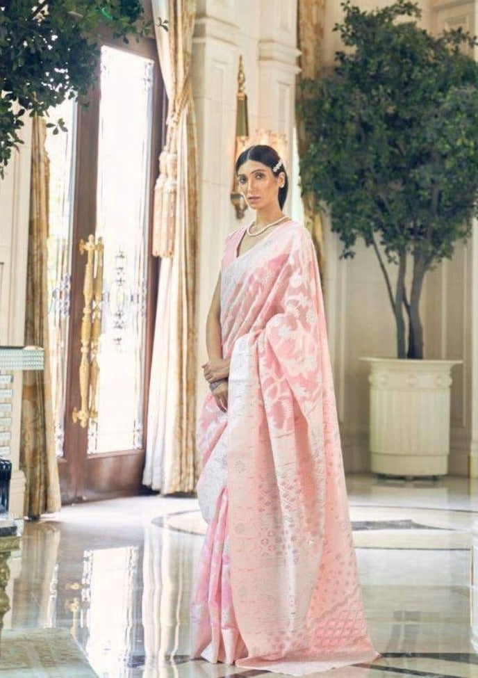 Latest Pink And White Colour Soft Silk Saree With Designer Blouse –  Sareewave