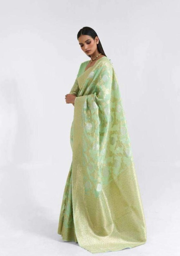 Buy Bottle Green ek naliya Organza Chanderi Silk Saree HA-369 Online in  India