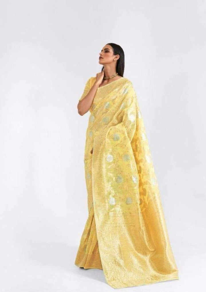 Rene Yellow Printed Chanderi Saree - Get Best Price from Manufacturers &  Suppliers in India