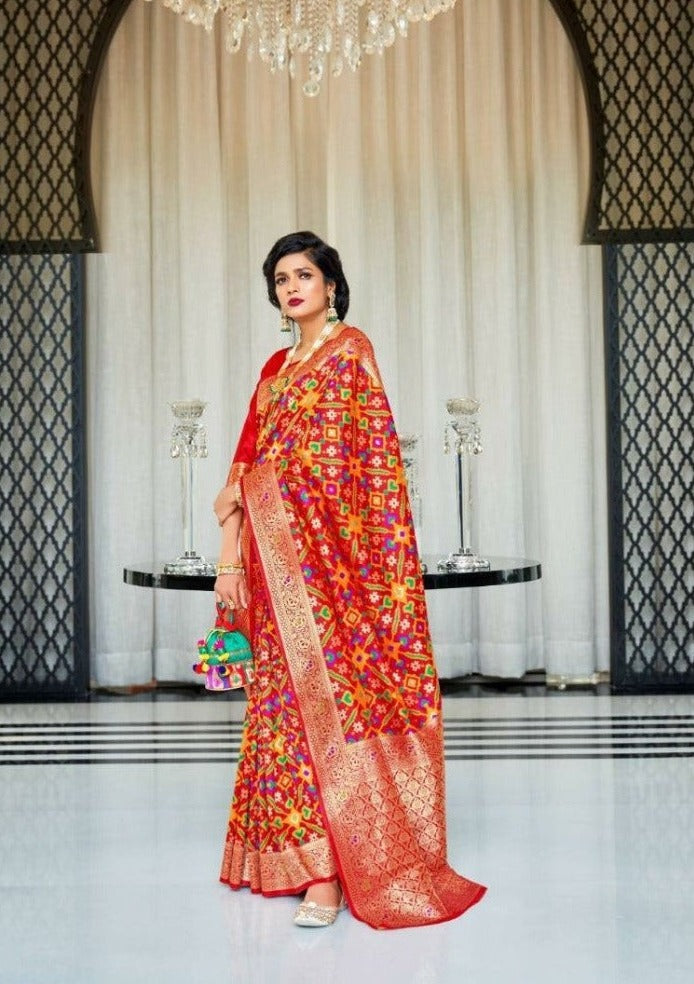 Royal Red Printed Patola Saree With Blouse – Rushini