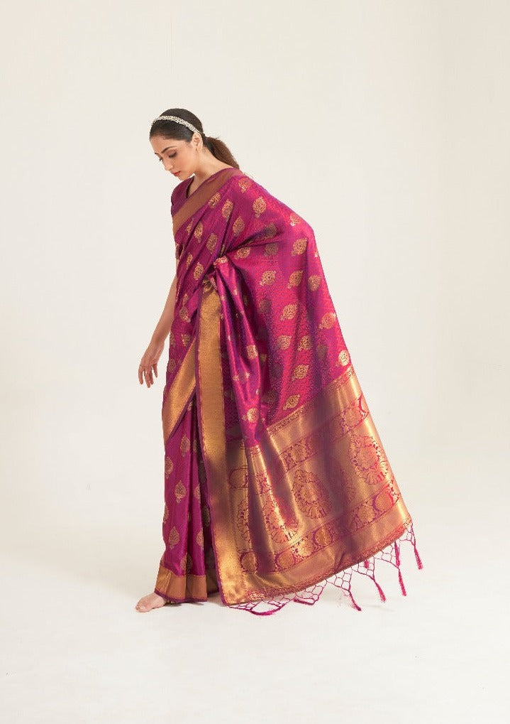 Chrysanthemum Pink Kanjivaram Saree – Sarees By Muhurat