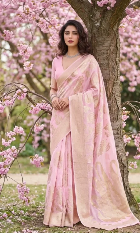 Pastel Pink And Copper Chanderi Saree