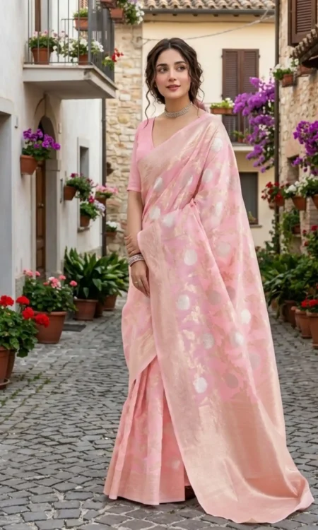 Pastel French Rose Chanderi Saree
