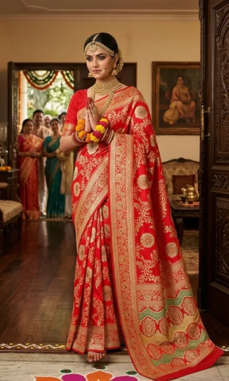 Crimson Red Banarasi Silk Saree