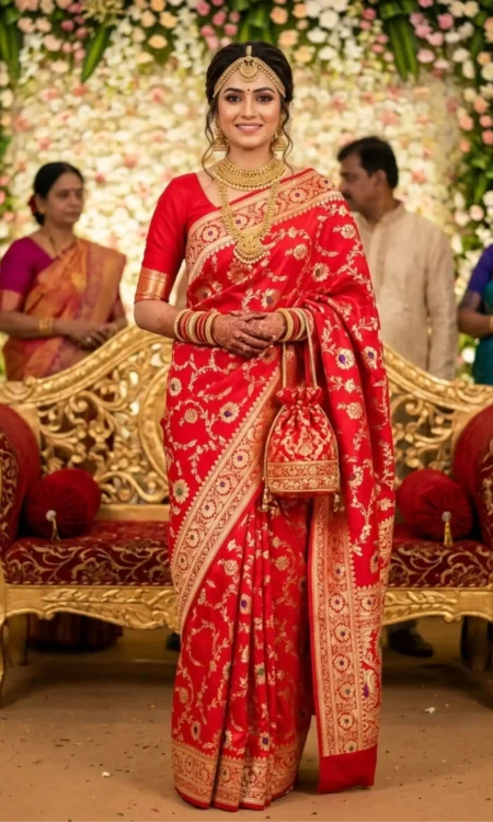 Scarlet Red Banarasi Silk Saree