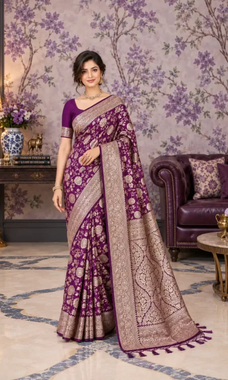 Eggplant Violet Banarasi Katan Silk Saree