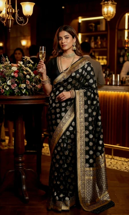 Banarasi Katan Silk Saree In Ink Black