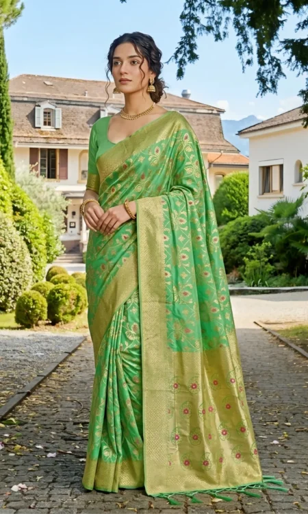 Banarasi Katan Silk Saree In Pear Green