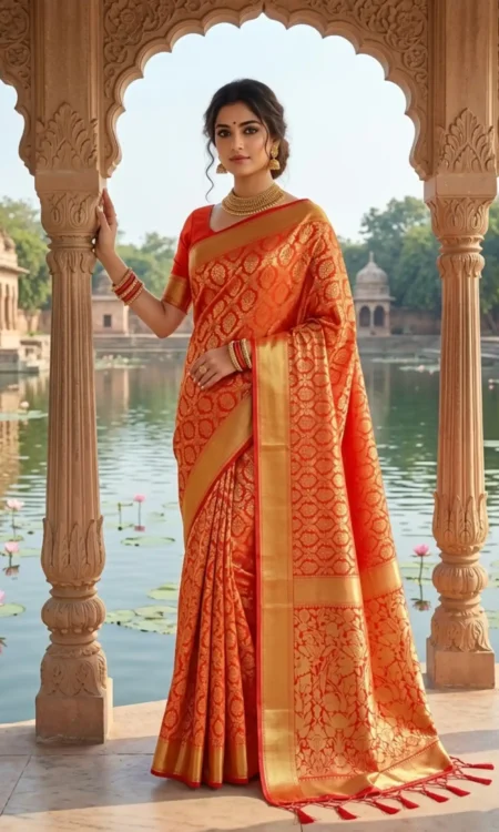 Kajnivaram Silk Saree In Wedding-red And Gold