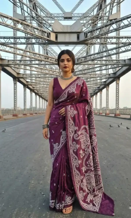 Gujarati Stitch Mauve Saree In Bangalore Silk