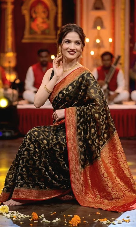 Pure Georgette Khaddi Jaal Banarasi Saree In Black