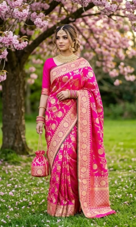 Banarasi Pure Mashru Silk Saree In Chrysanthemum Pink