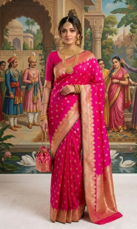 Banarasi Pure Mashru Silk Saree In Carnation Pink