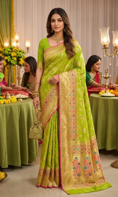 Banarasi Pure Katan Silk Saree In Hazel Green