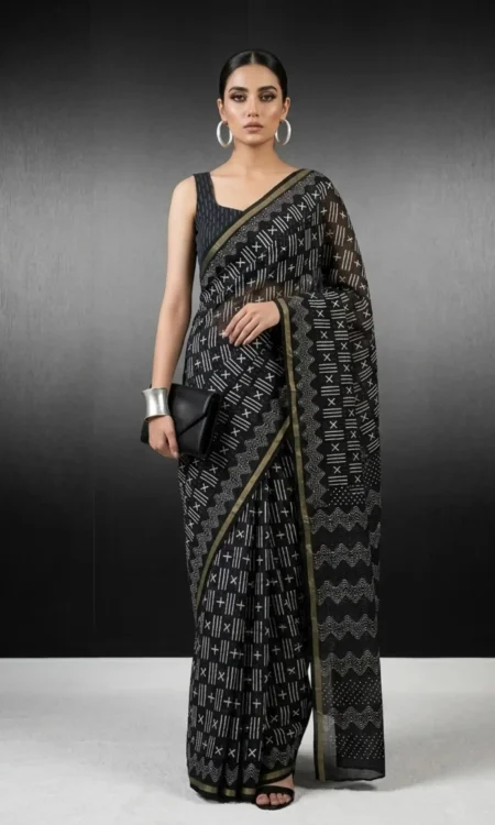 Black Math Symbol Printed Cotton Saree