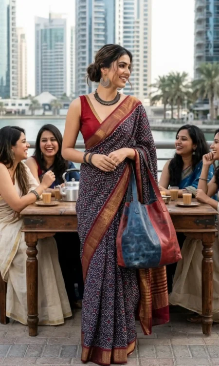 Indigo Blue Nakshi Printed Cotton Saree