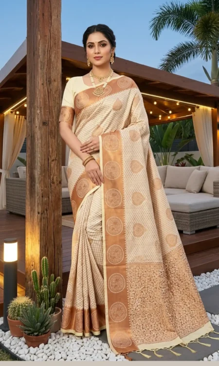 A Creamy Dreamy Kanjivaram Saree