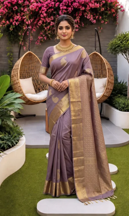 Pretty Periwinkle Lilac Kanjivaram Saree