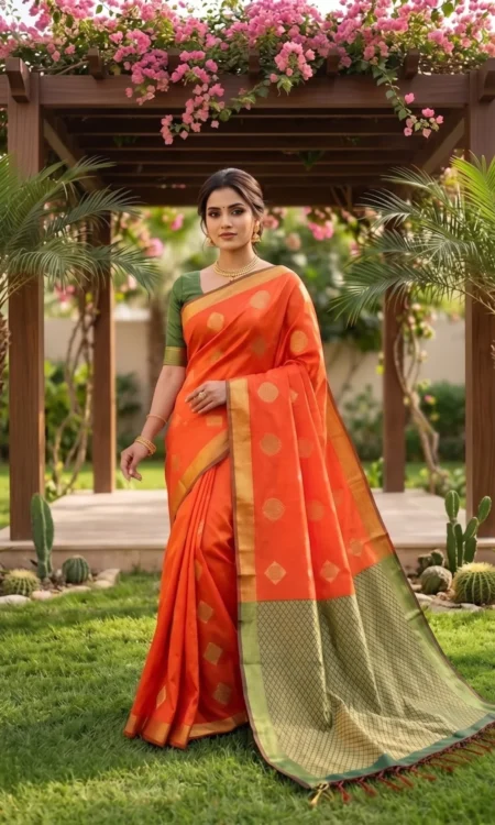 Earthy Terracotta Orange Kanjivaram Saree