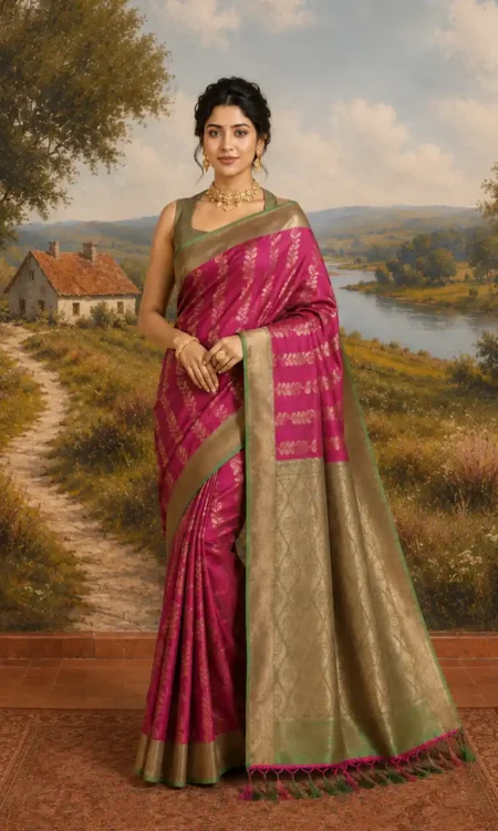 A Grapefruit Pink Kanjivaram Saree