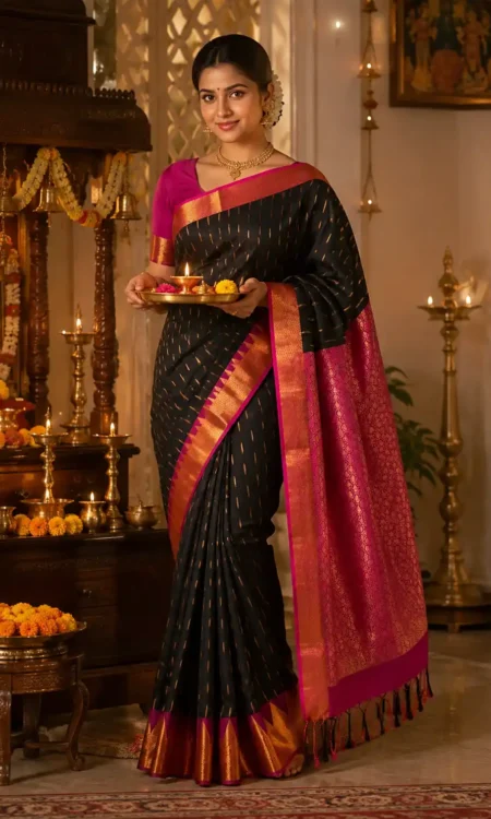 Ebony Envoy: A Black Kanjivaram Beauty