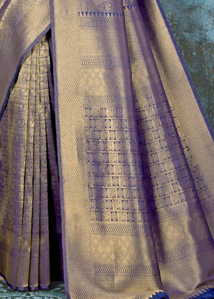 #1004 - Midnight blue sari in Kanjivaram style - Muhurat Collections