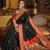 #1037 - Just the right black and red Paithani with peacock butta - Muhurat Collections