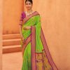 #1040 - Parrot green chiffon silk with Paithani border - Muhurat Collections