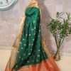 #1052 - Chili green and orange Mhalsa Paithani - Muhurat Collections