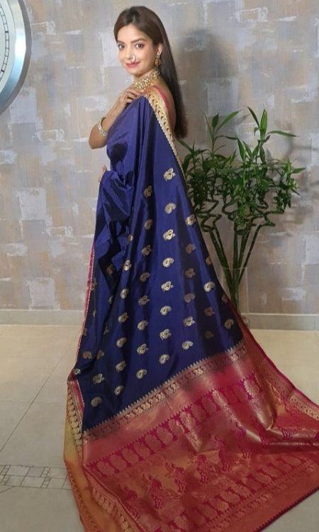 #1054 - Dark blue and magenta Mhalsa Paithani - Muhurat Collections