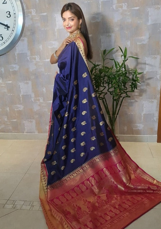 #1054 - Dark blue and magenta Mhalsa Paithani - Muhurat Collections