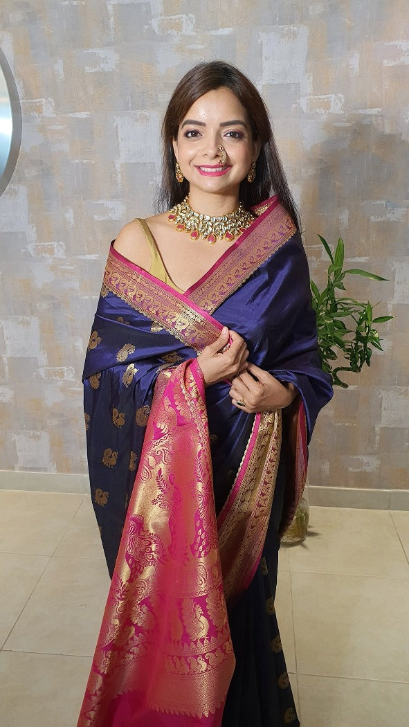 #1054 - Dark blue and magenta Mhalsa Paithani - Muhurat Collections