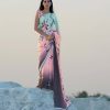 #1081 - Sea green and pink floral printed sari - Muhurat Collections