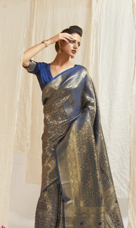 #1125 - A deep blue zari Kanjivaram saree - Muhurat Collections