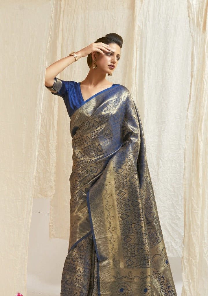 #1125 - A deep blue zari Kanjivaram saree - Muhurat Collections