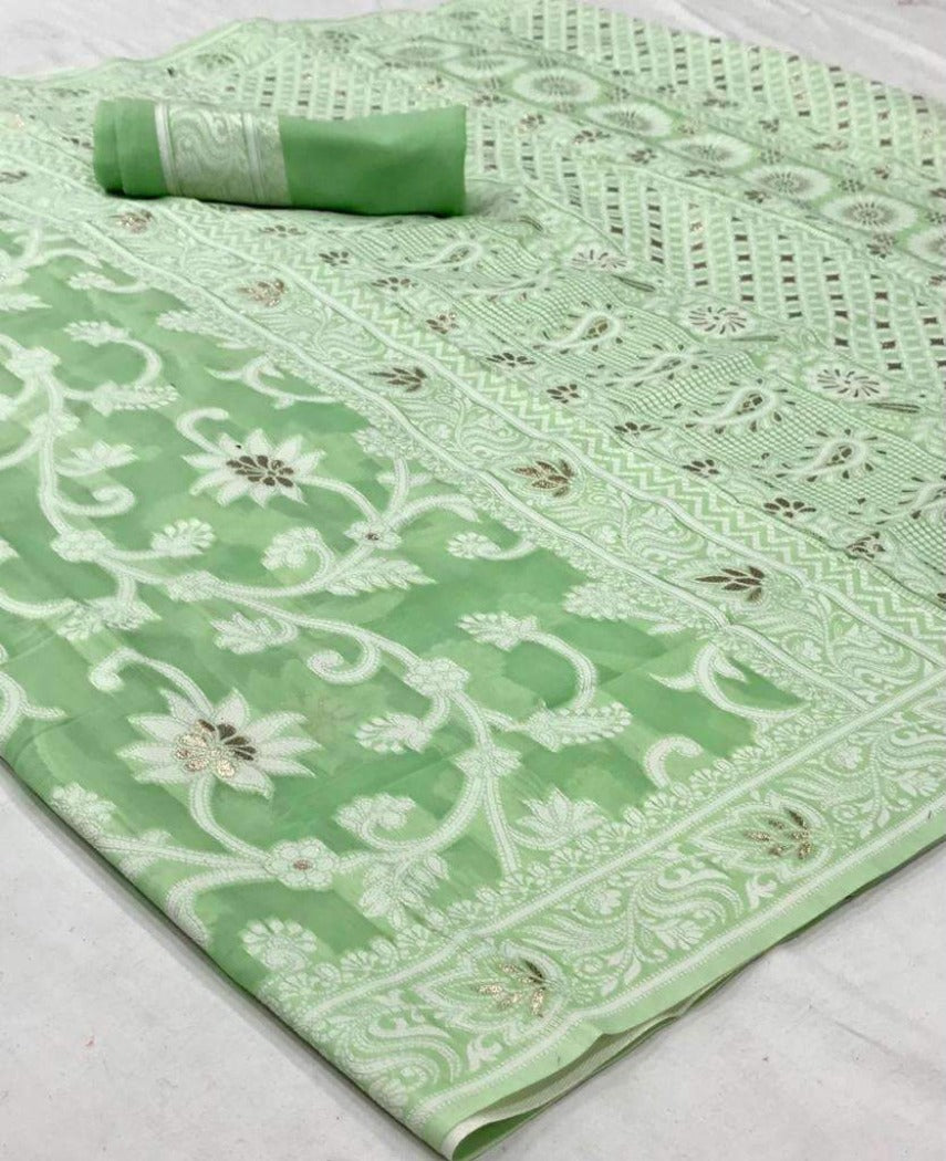 #1134 - Chikankari saree in pista green - Muhurat Collections