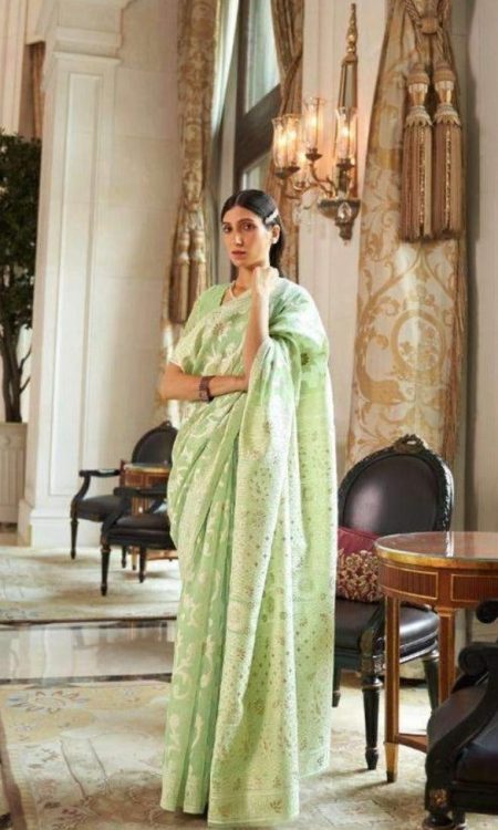 #1134 - Chikankari saree in pista green - Muhurat Collections