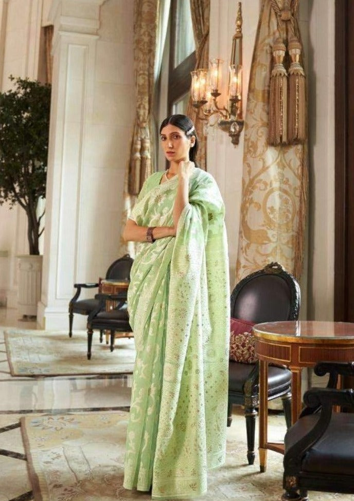 #1134 - Chikankari saree in pista green - Muhurat Collections