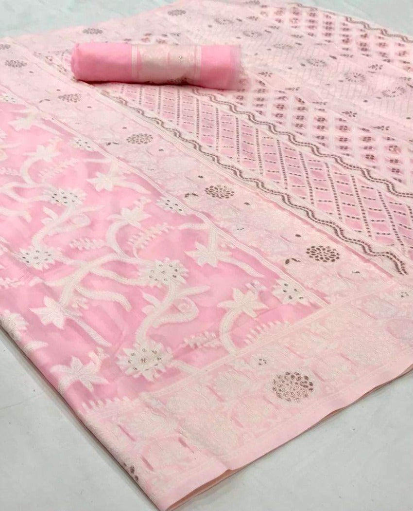 #1136 - Chikankari saree in blush pink - Muhurat Collections