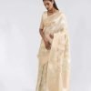 #1139 - Cream Chanderi saree with gold embellishment - Muhurat Collections