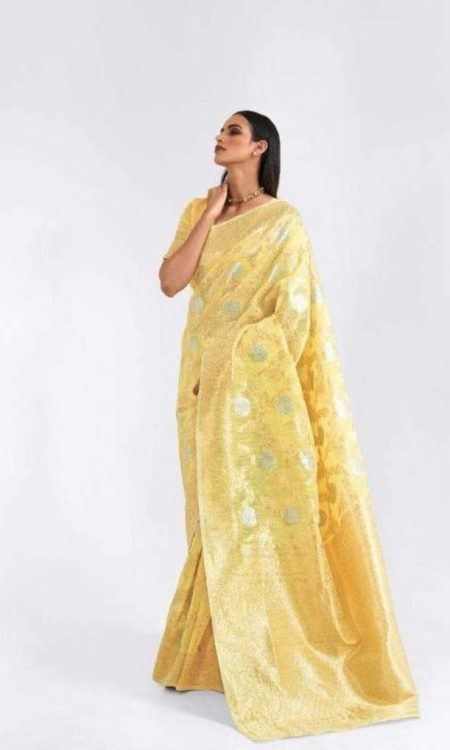 #1142 - Sunflower yellow Chanderi saree with gold embellishment - Muhurat Collections