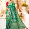#1015 - Checkered mint and emerld green Banarasi style sari - Muhurat Collections