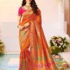 #1016 - Sunkissed orange and gold Banarasi style sari - Muhurat Collections