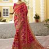 #1025 - Magenta and orange Banarasi style silk sari - Muhurat Collections