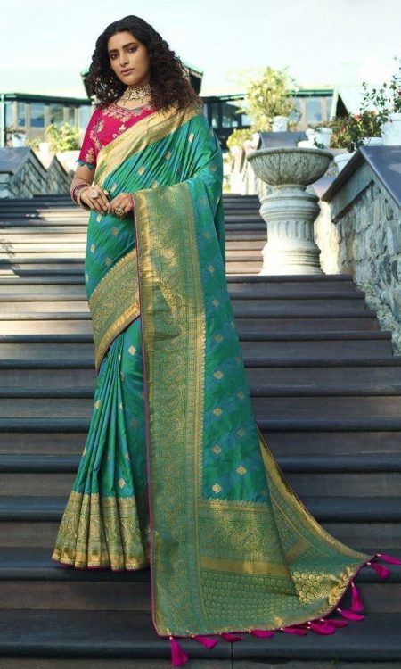 #1028 - Banarasi in green and gold combination - Muhurat Collections