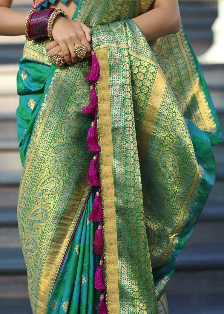 #1028 - Banarasi in green and gold combination - Muhurat Collections