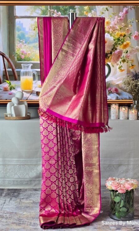 English Rose Pink Bridal Kanjivaram Saree
