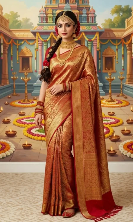 Awesome Crimson: Bridal Kanjivaram Saree