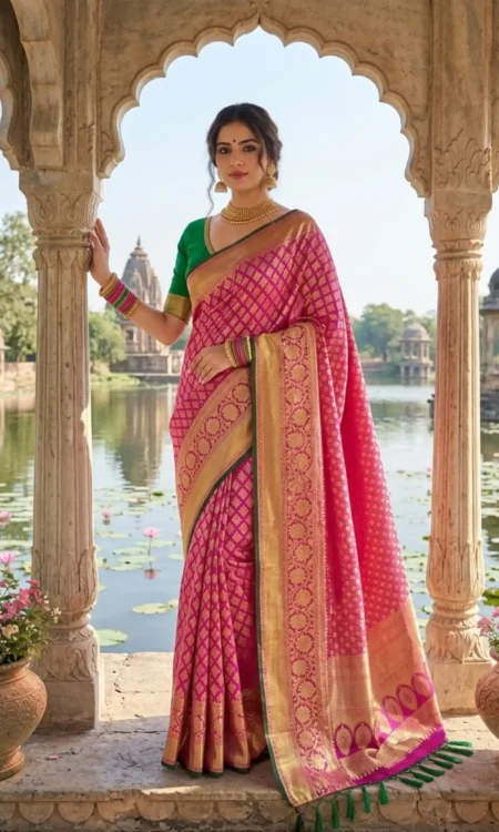 Cherry Blossom Pink Bridal Kanjivaram Saree