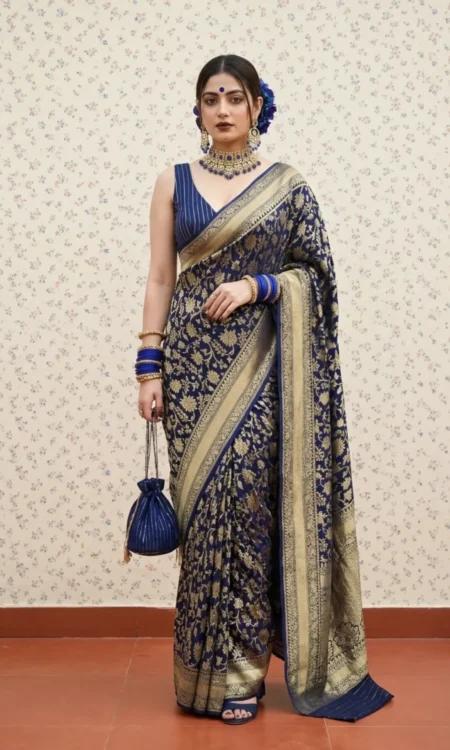 Midnight Magic: A Blue Georgette Banarasi Saree